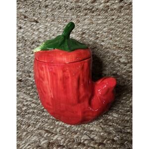 Vintage Large Ceramic Red Chili Pepper Canister Cookie Jar Kitchen Decor Gift